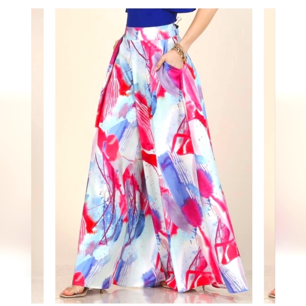 Statement Wide-Leg Pants - Abstract Print